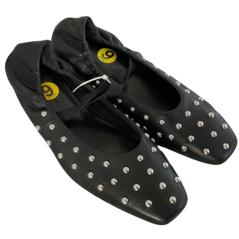 NEW 🖤 Womens Leather Flats 9 Black Design Concept Studio Studded Ballerina Shoe
